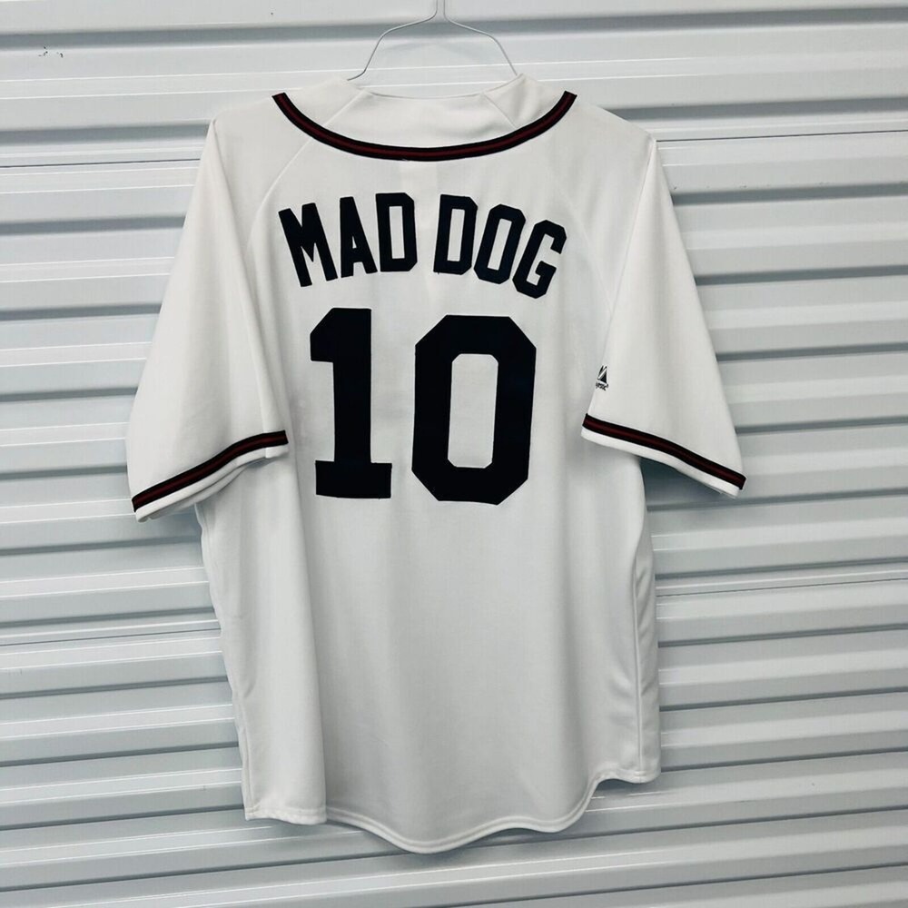 Majestic Atlanta Braves Greg Maddux Mad Dog 10 Baseball Jersey White XL Vintage